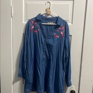 Woman Within Blue Boxy 3/4 Sleeve Tunic